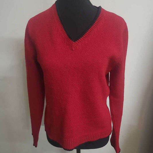 RED 100% WOOL V NECK SWEATER