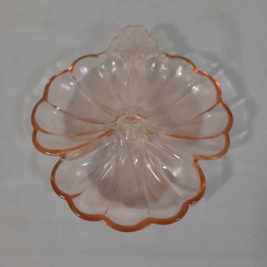 PINK DEPRESSION GLASS DORIC CLOVER LEAF CANDY DISH
