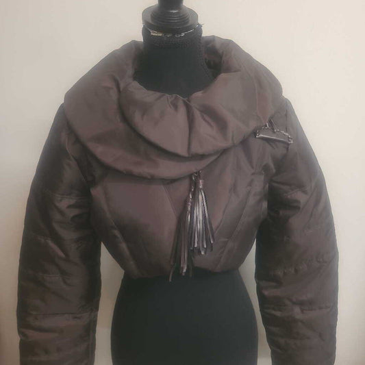 BROWN CROPPED PUFFER JACKET