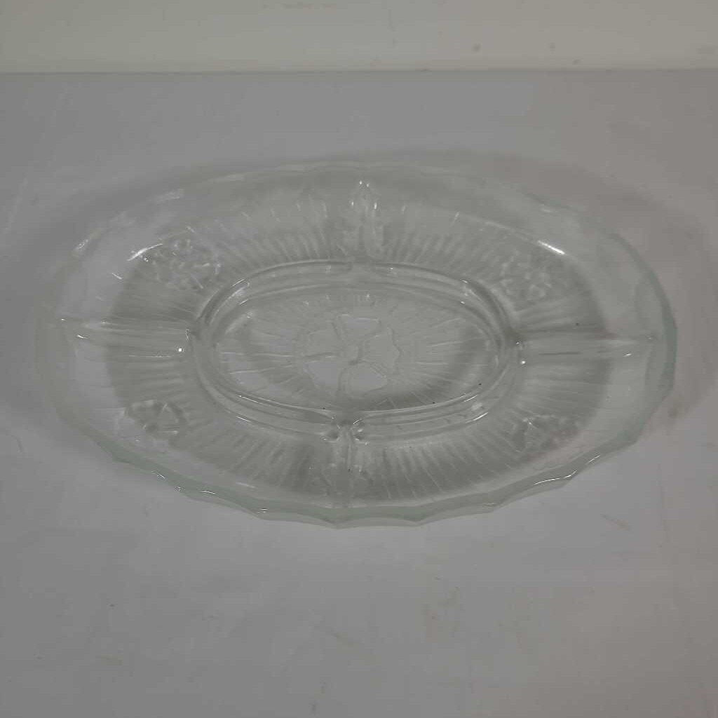 OVAL FROSTED DIVIDED DISH W/ FLOWERS