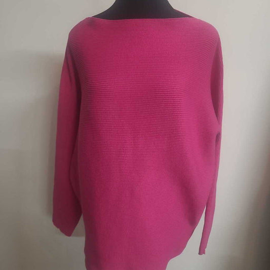 PINK RIBBED BATWING SWEATER