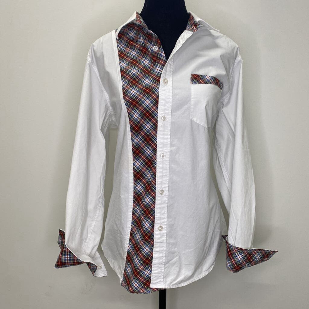 COOFANDY - WHITE BUTTON-UP W/ RED TARTAN