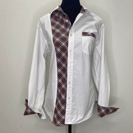 COOFANDY - WHITE BUTTON-UP W/ RED TARTAN