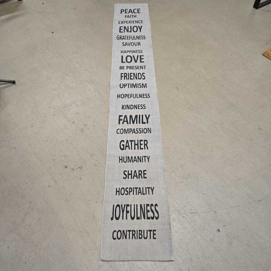 8' URBAN BARN PEACE TABLE RUNNER