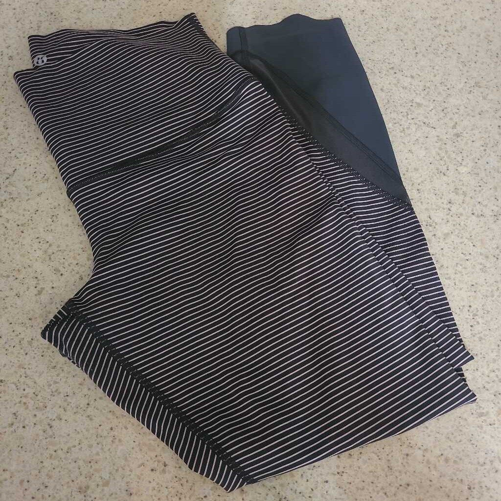 LULULEMON - GREY/PINK STRIPED CAPRI LEGGINGS
