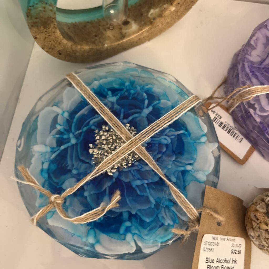 Blue Alcohol Ink Bloom Flower Coasters (Set of 4)