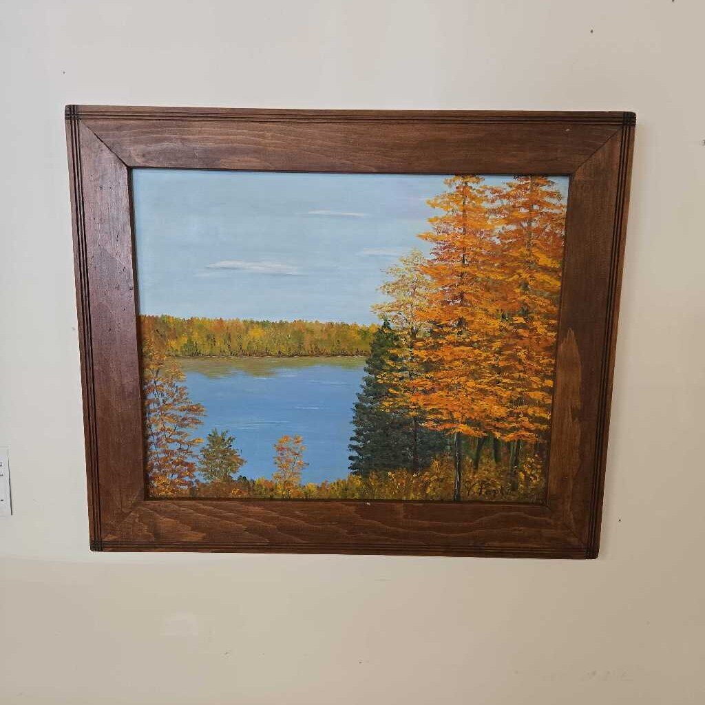 FALL TREES AT THE LAKE~OIL PAINTING