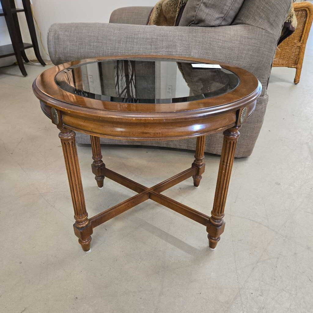 OVAL GLASS TOP END TABLE