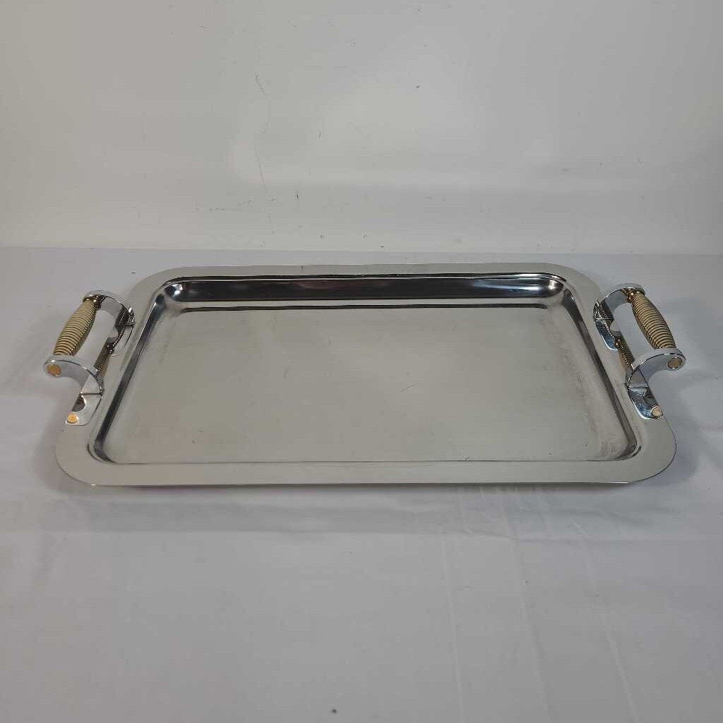 SILVER TRAY W/GOLD HANDLES