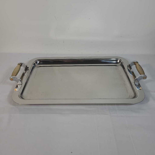 SILVER TRAY W/GOLD HANDLES