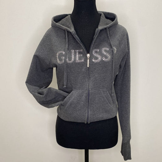 GUESS - GREY RHINESTONE CROPPED ZIP-UP