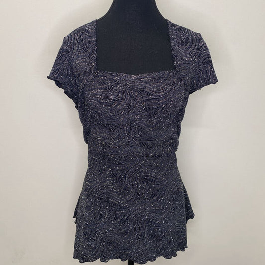 JESSICA - BLACK/SILVER BLOUSE W/ RUCHING