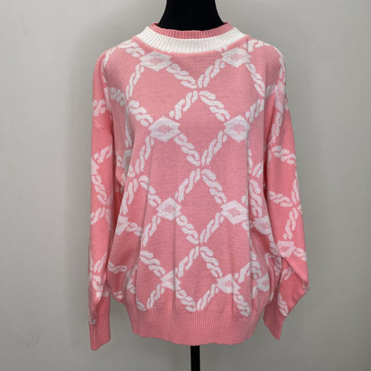 PINK/WHITE CHAIN PATTERN SWEATER