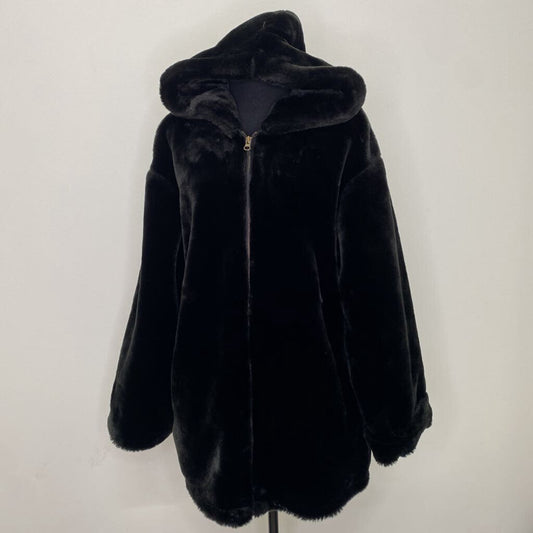 WEATHER SPIRITS - BLACK FAUX FUR COAT W/ HOOD