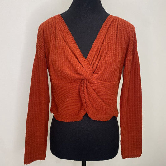 OUT FROM UNDER - BURNT ORANGE CROPPED L/S WAFFLE TOP