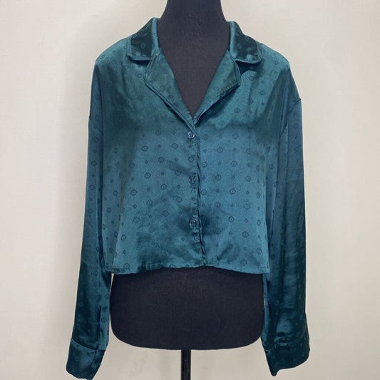 DYNAMITE - TEAL L/S CROPPED BUTTON UP TOP