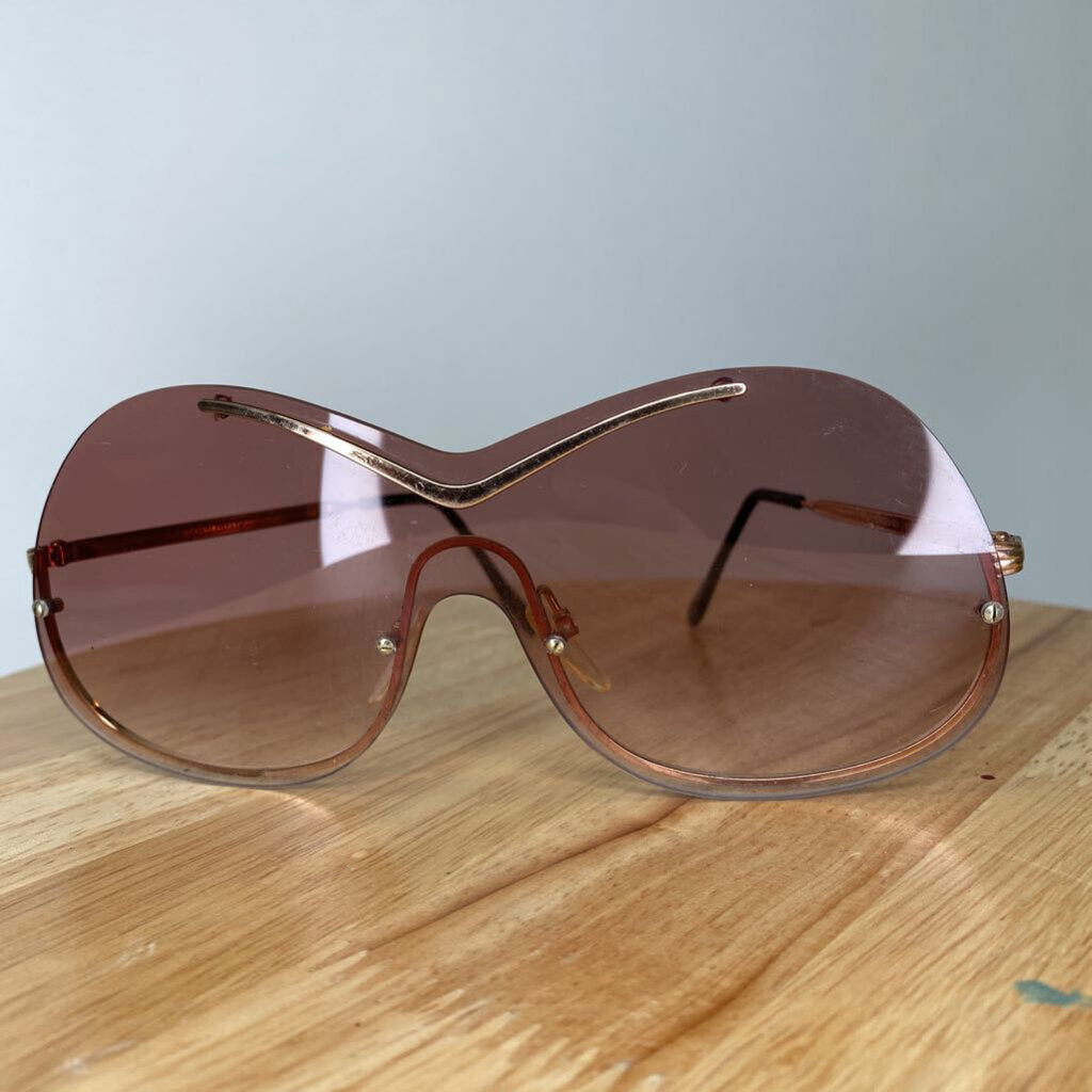 Y2K BROWN GRADIENT ROUND RIMLESS SUNGLASSES