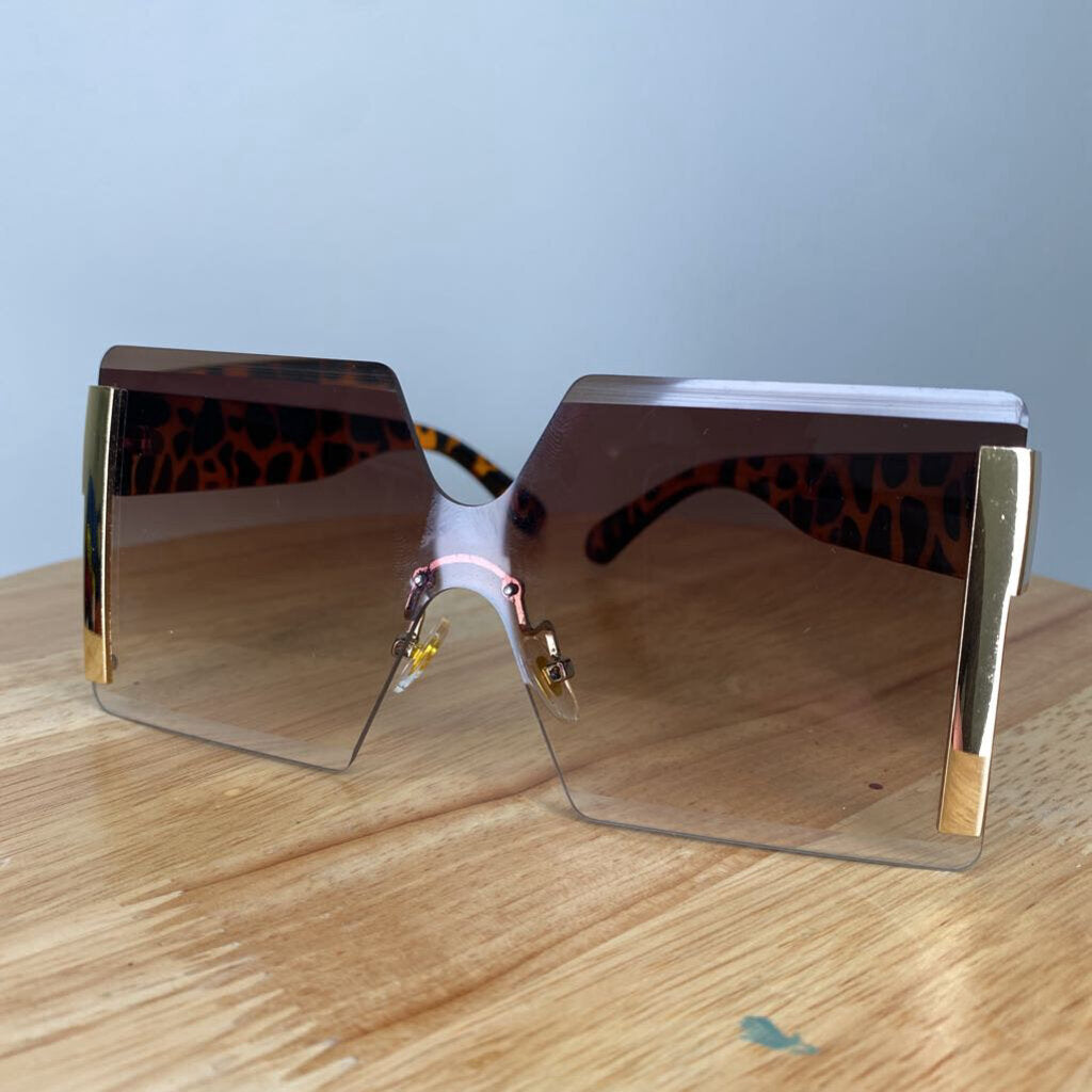 Y2K BROWN GRADIENT RIMLESS OVERSIZED SQUARE SUNGLASSES
