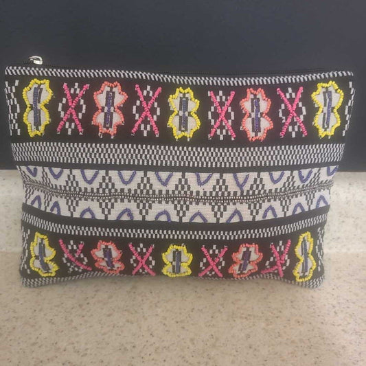 APHORISM - YELLOW/PINK/BLUE/BLACK AZTEC BEADED POUCH
