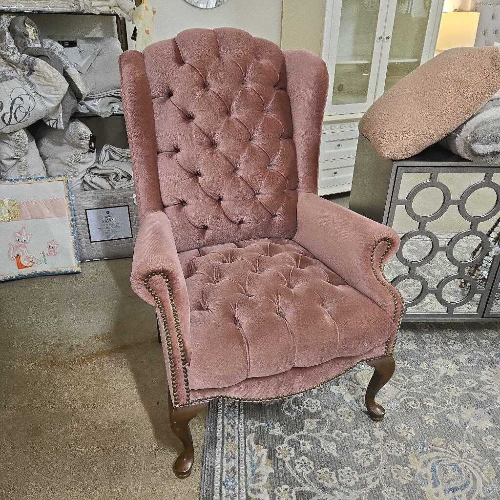 PINK VELVET WING BACK CHAIR