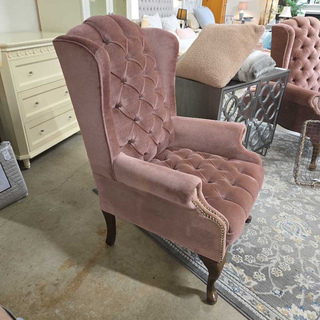 PINK VELVET WING BACK CHAIR