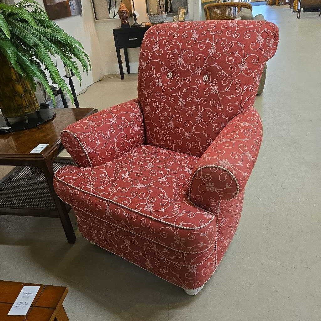 RED SWIRL CHAIR W/STRIPED BACK