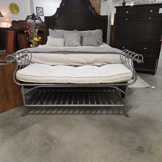 PIER 1 SILVER BENCH W/ CREAM CUSHION