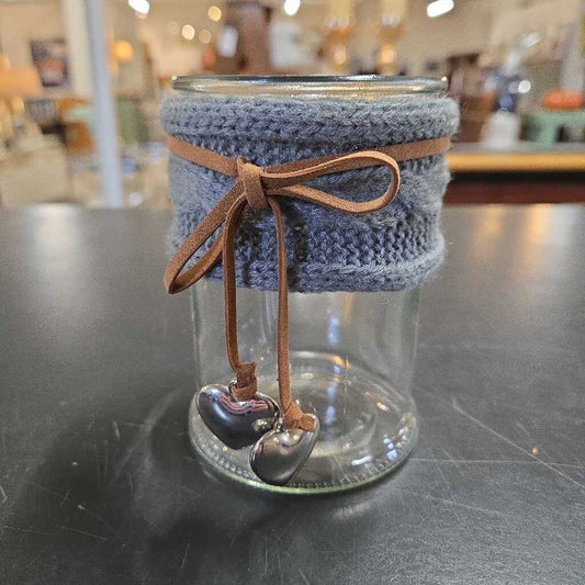 GREY KNIT WRAPPED TEALIGHT HOLDER