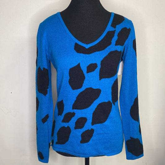 SPANNER - BLUE/BLACK WOOL-BLEND L/S V-NECK TOP