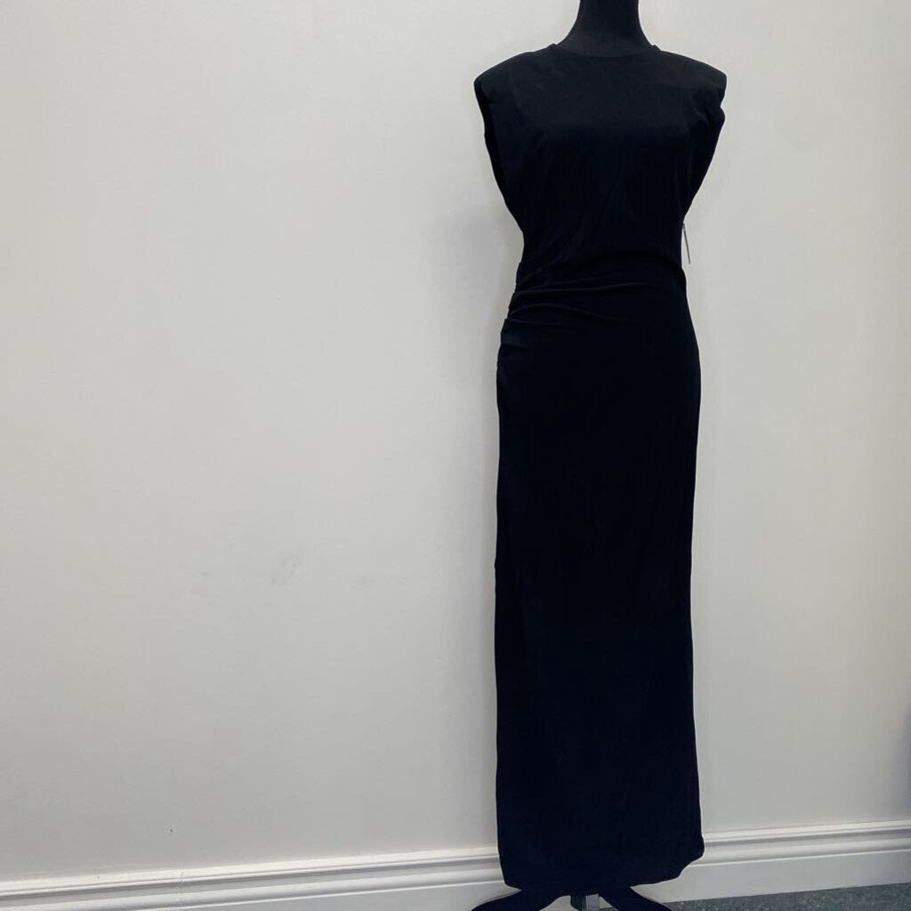 ZARA - BLACK SLEEVELESS MAXI DRESS W/ SIDE RUCHING