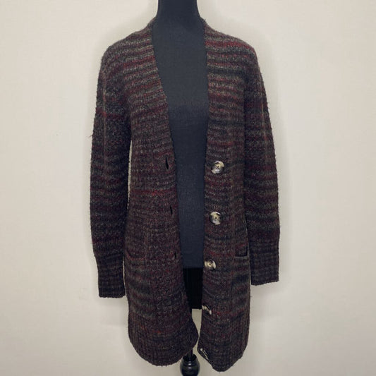 CHRISTOPHER BANKS - LONG MAROON BUTTON-UP KNIT CARDIGAN