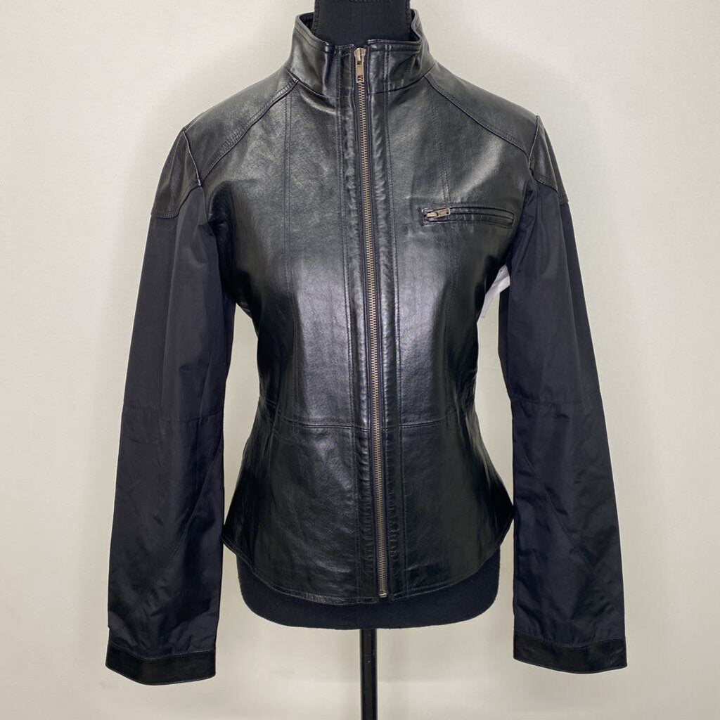 MEXX - BLACK LEATHER/NYLON MOTO JACKET