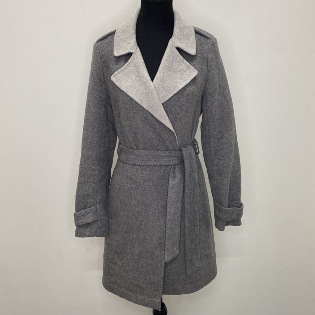 DYNAMITE - GREY WOOL-BLEND OPEN-FRONT JACKET W/ BELT