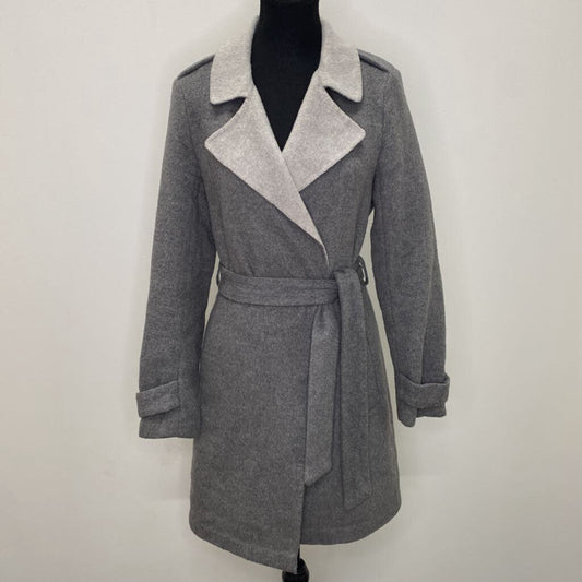 DYNAMITE - GREY WOOL-BLEND OPEN-FRONT JACKET W/ BELT