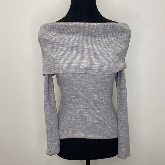 WILFRED - GREY RIBBED L/S OFF-THE-SHOULDER TOP