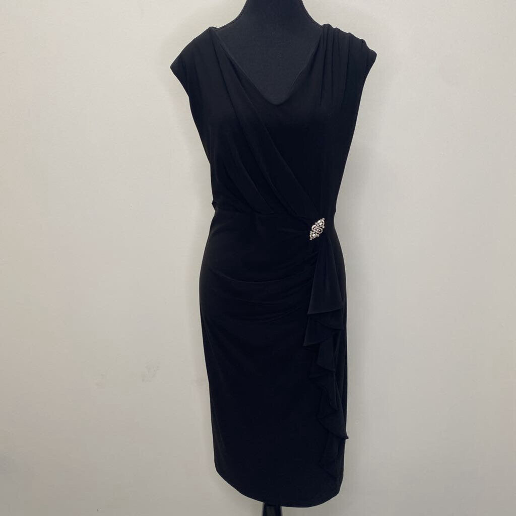 FRANK LYMAN - BLACK SLEEVELESS MIDI DRESS W/ RUCHING