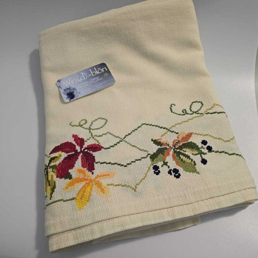 Vintage Cross Stitched Holiday Tablecloth