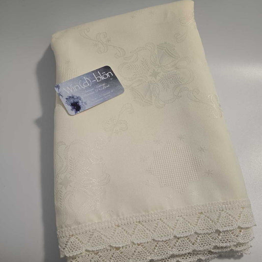 Vintage White Brocade Holiday Tablecloth