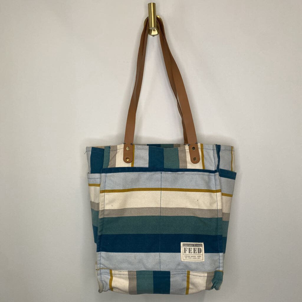 BLUE/CREAM STRIPED CANVAS BAG