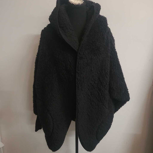 BLACK FLUFFY WRAP COAT