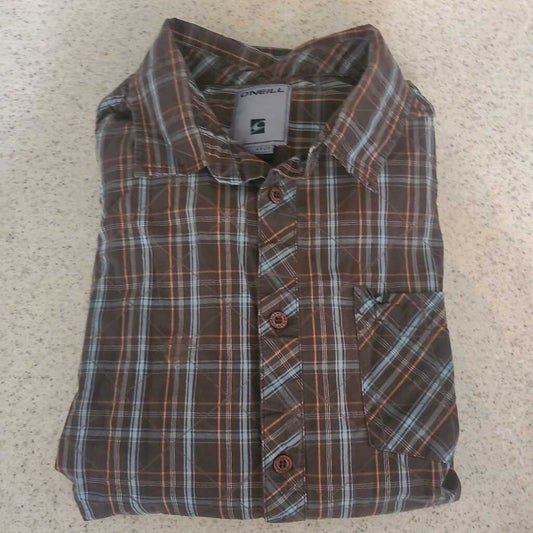 MENS BROWN/BLUE PLAID SHIRT