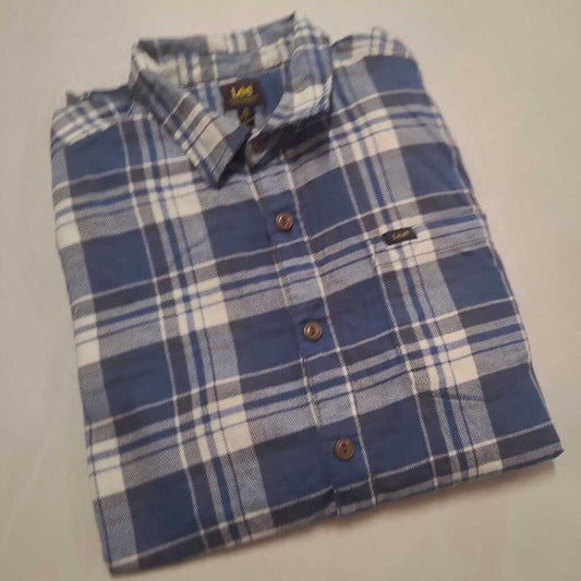 MENS BLUE/WHITE PLAID SHIRT