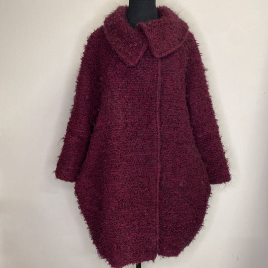JOSEPH RIBKOFF - PLUM SHERPA WOOL-BLEND PEA-COAT