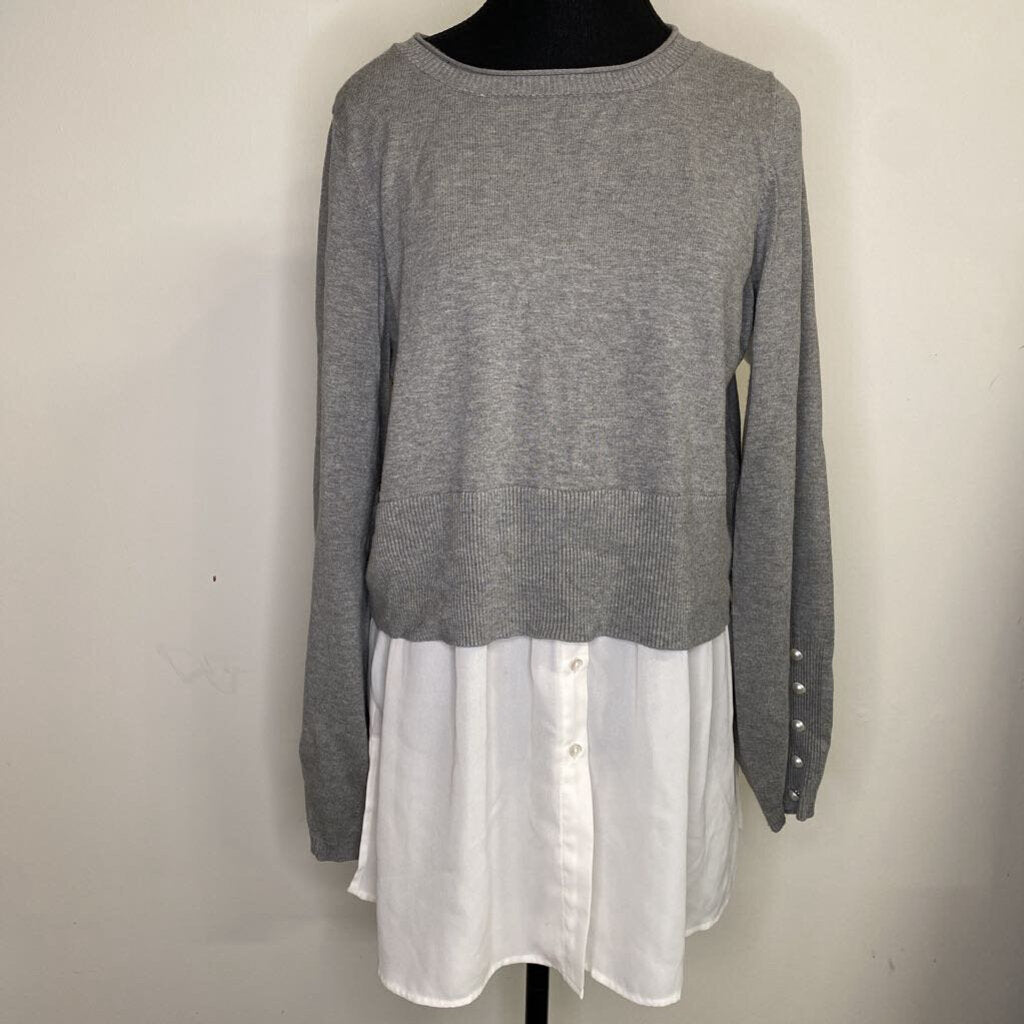 MELANIE LYNE - GREY SWEATER W/ WHITE BUTTON-UP