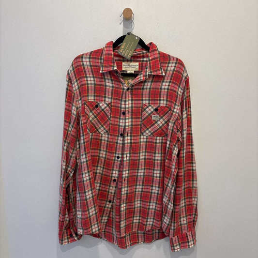Red Plaid Women's Flannel Button Down Shirt