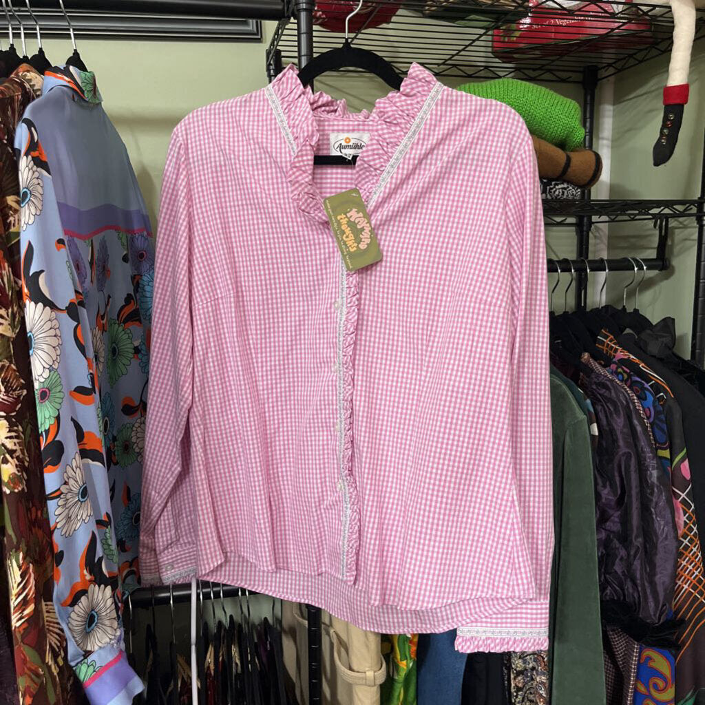 Women's Pink/White Check Button Down Shirt