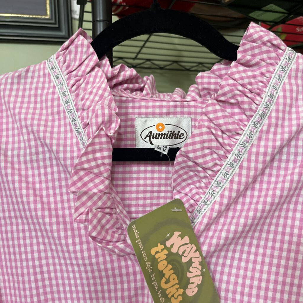 Women's Pink/White Check Button Down Shirt