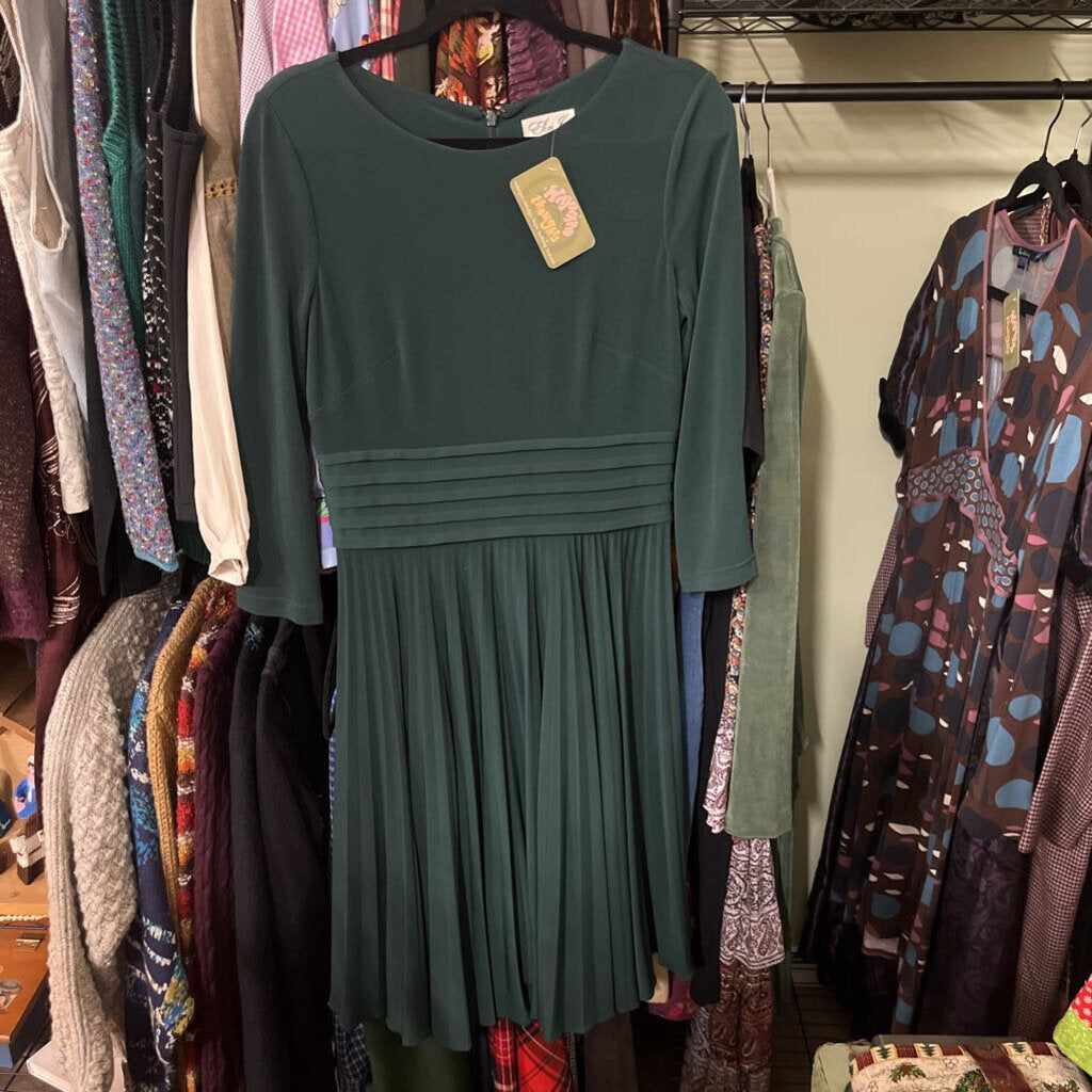 Eliza J - Long Sleeve Crew Neck Midi Dress with Pleated Skirt