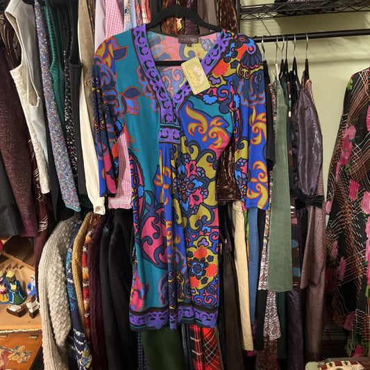 Hale Bob - 3/4 Sleeve Multicolour V-Neck Shift Dress