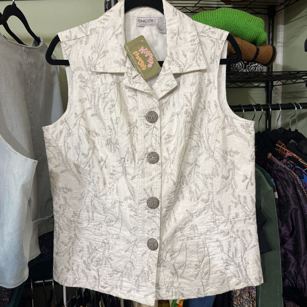 Chico's Winter White Button Down Vest with Collar